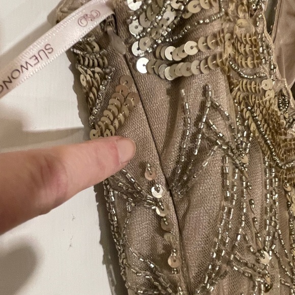 Sue Wong Nocturne Flapper Embellished Cocktail Dress NWT. Sz 0, Gold and beige. - Picture 13 of 13